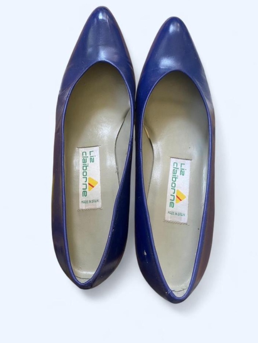 Vintage Liz Claiborne Cobalt Blue Leather Kitten Heels 9 N Spain Pointed Toe - Picture 2 of 6